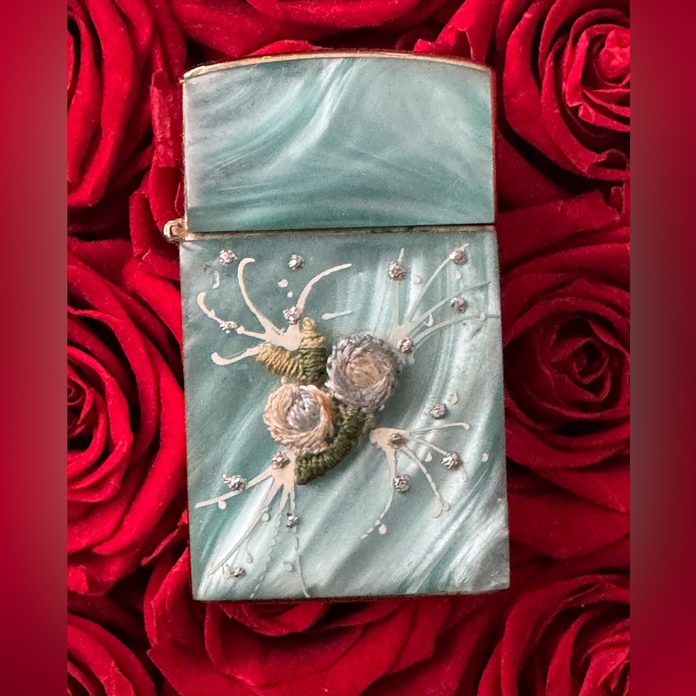 💥SALE Vintage Penguin No.10592 Japanese Petrol Lighter Hand Paint Enamel Floral